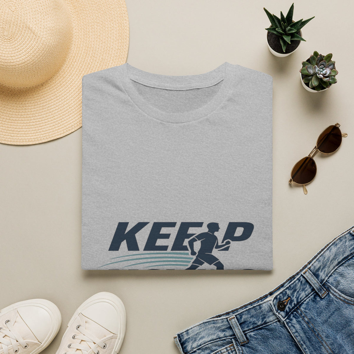 Minimalist T-Shirt Design Featuring _Keep Moving_ Statement- Graphic Tees