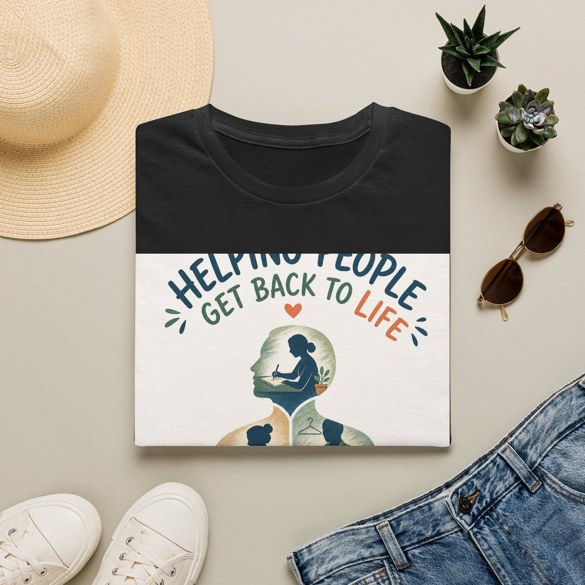 T Shirt Design Featuring Daily Activities Silhouette With OT Symbol