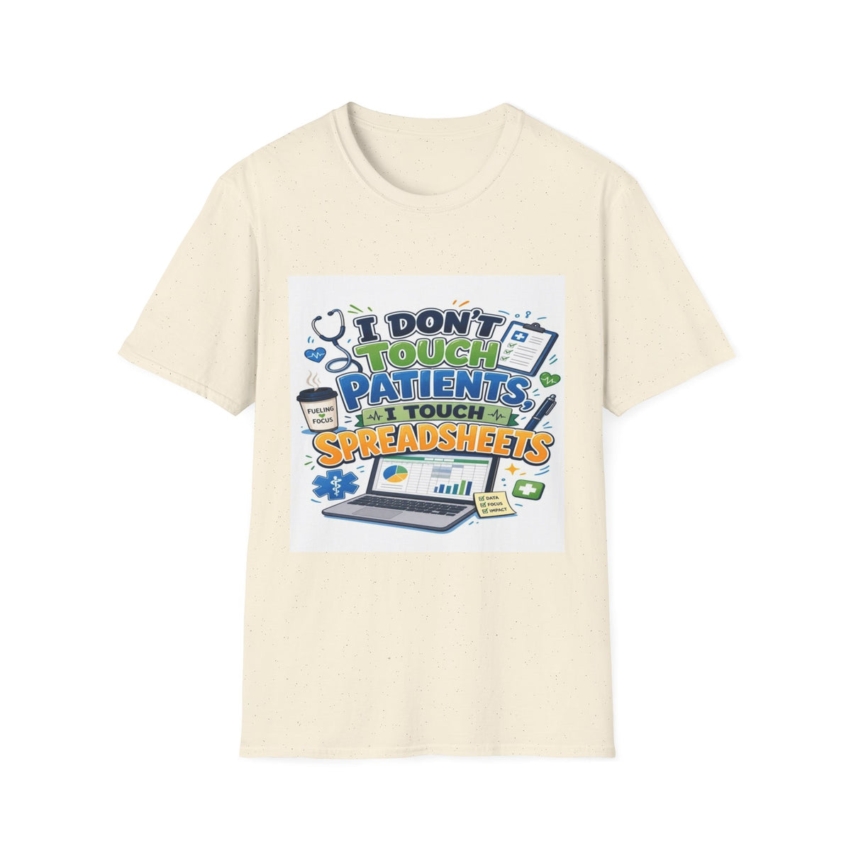 Humorous T-shirt Design Featuring Playful Healthcare And Spreadsheet Imagery- Graphic Tees