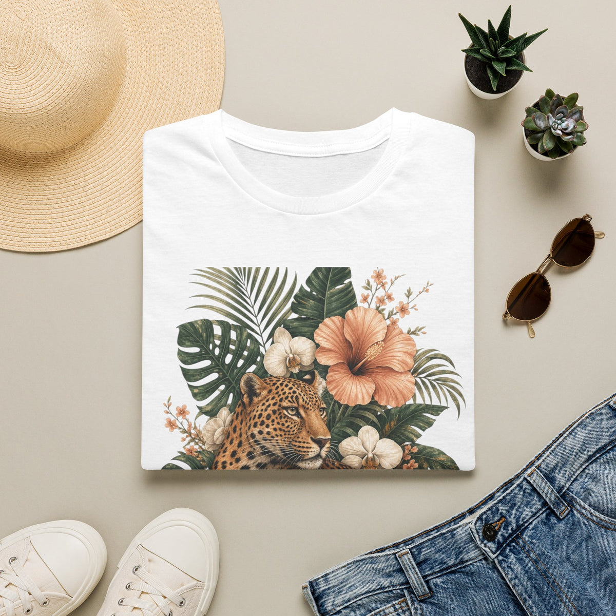 Leopard & Tropical Hibiscus T-Shirt