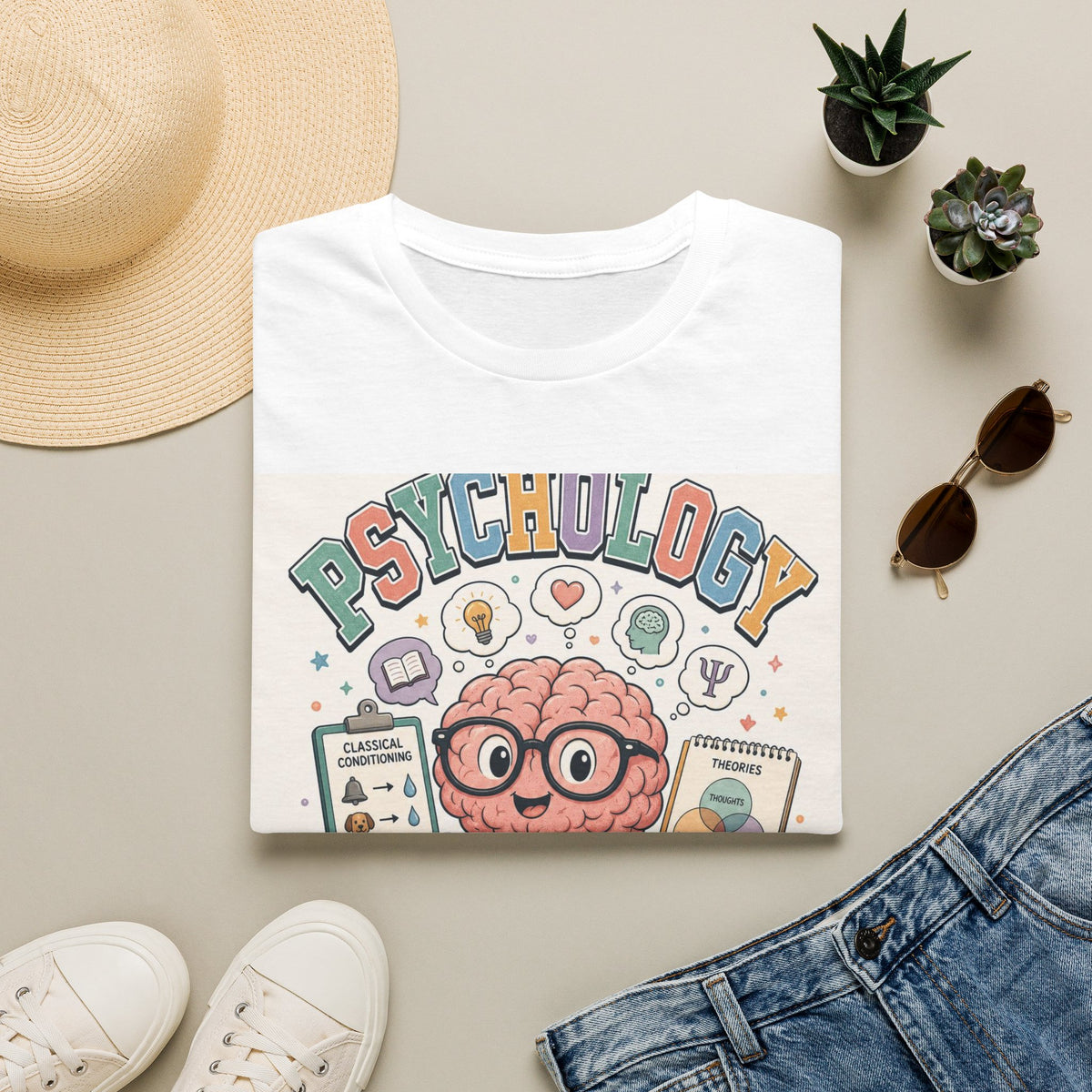Playful Psychology Nerd T Shirt Design Featuring Brain And Books