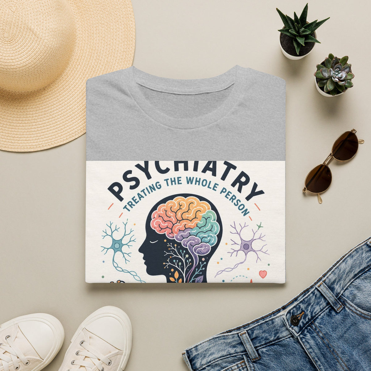 Colorful Brain And Heart In Human Silhouette With Text
