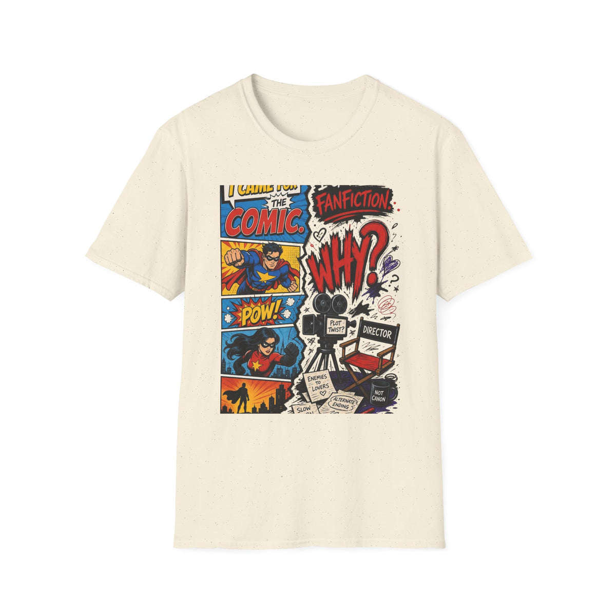 Split T Shirt Design Featuring Comic Panels And Fanfiction Elements