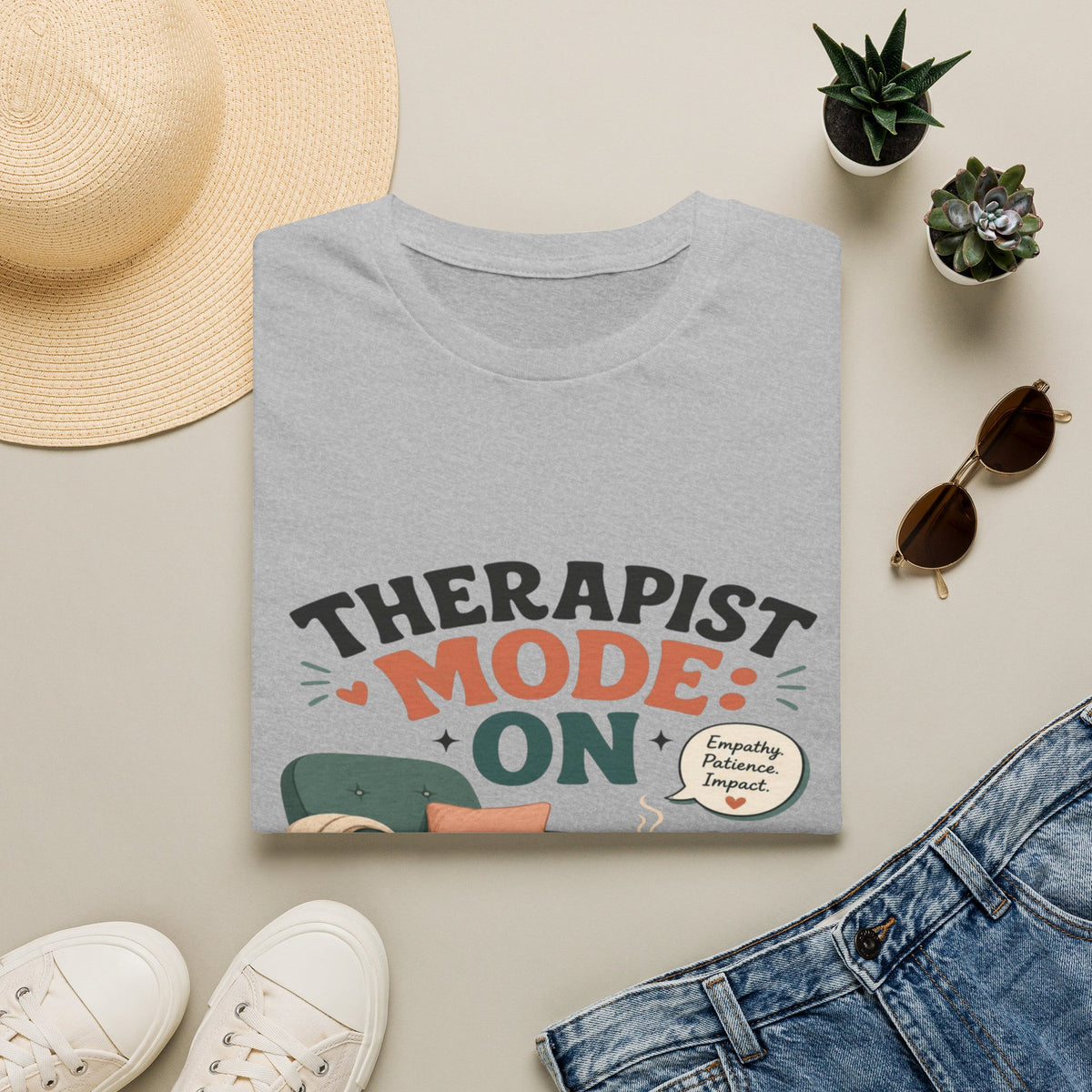 Bold Typography Depicting Therapist Mode With Stylish Illustrations- Graphic Tees