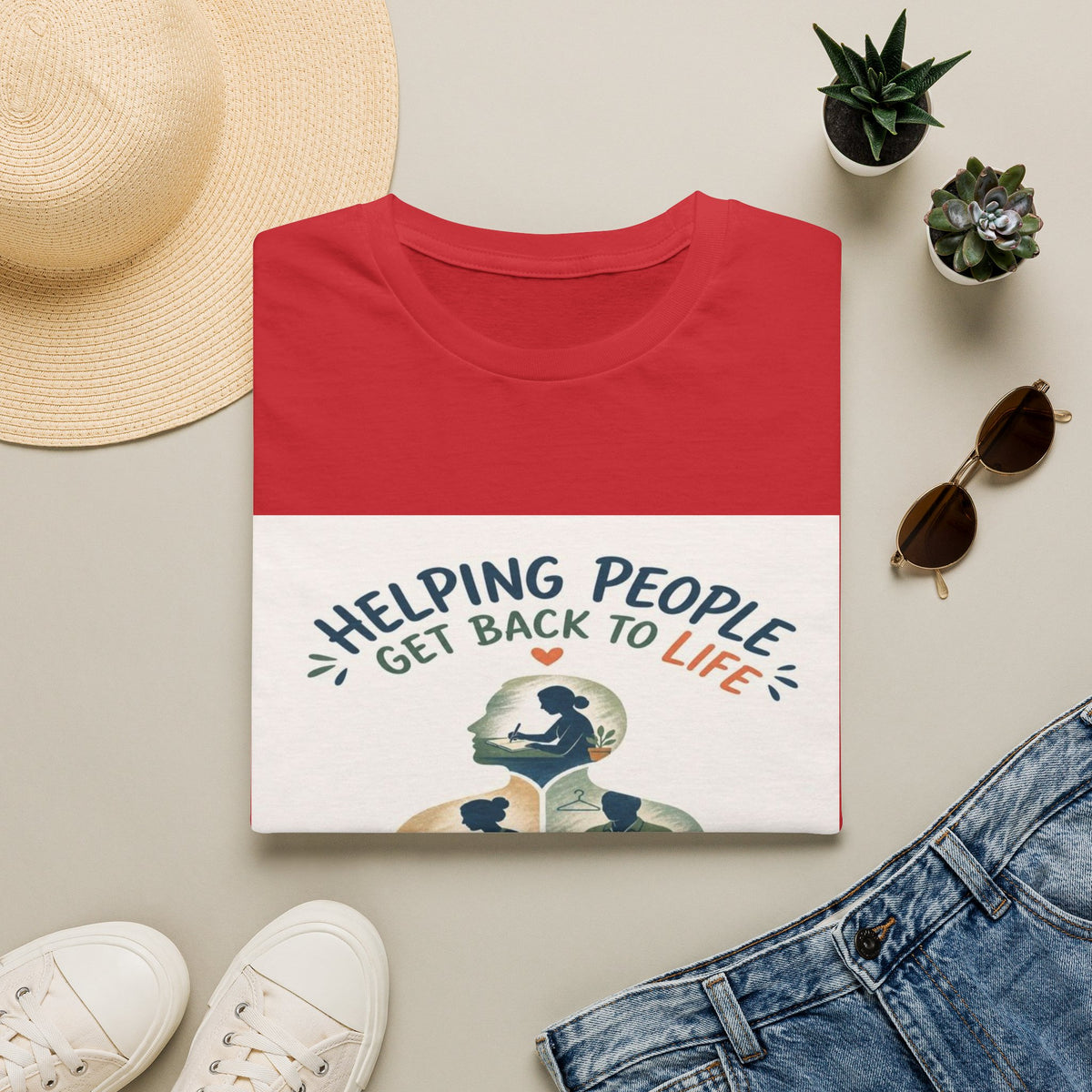 T-shirt Design Featuring Daily Activities Silhouette With OT Symbol- Graphic Tees