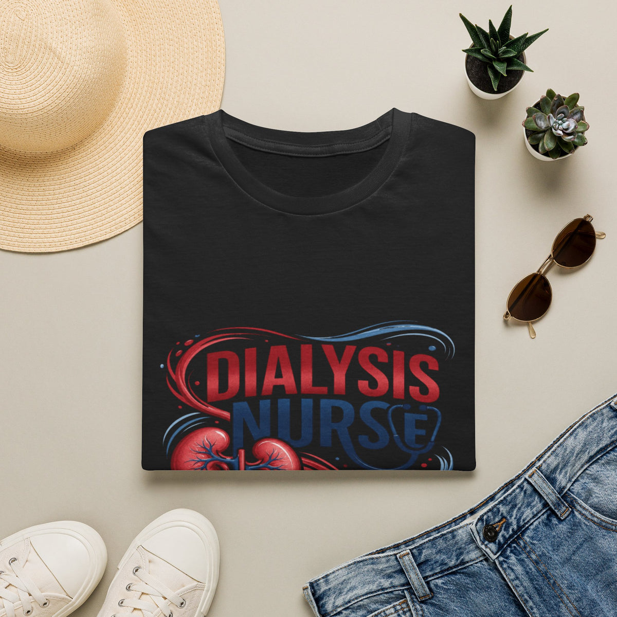 Creative T-Shirt Design Celebrating Dialysis Nurses With Flowing Elements (1)- Graphic Tees