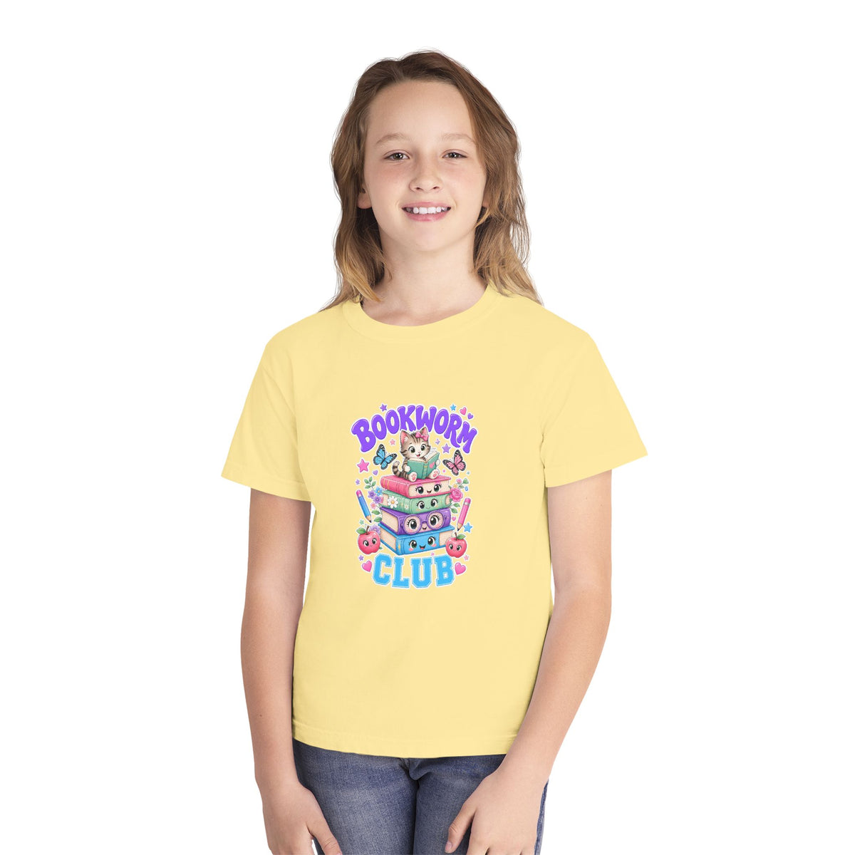 Youth Tee — Cute "Bookworm Club" Stack Graphic