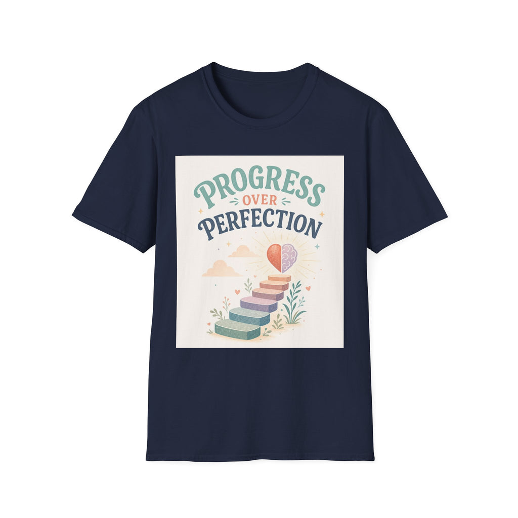 Bold T Shirt Design Featuring Progress Over Perfection Phrase