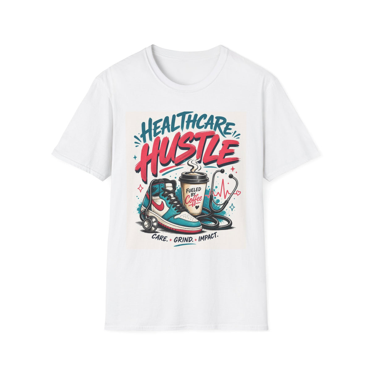 Dynamic T Shirt Design Featuring Healthcare Hustle Text