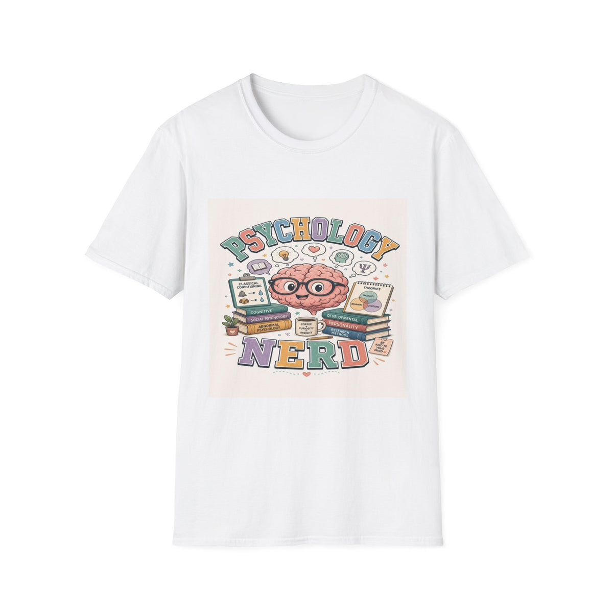 Playful Psychology Nerd T-Shirt Design Featuring Brain And Books- Graphic Tees