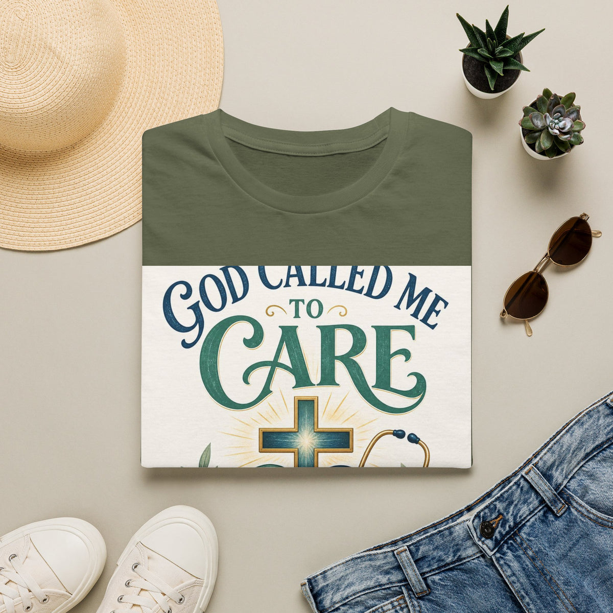 T Shirt Design Featuring Faith Inspired Care Elements