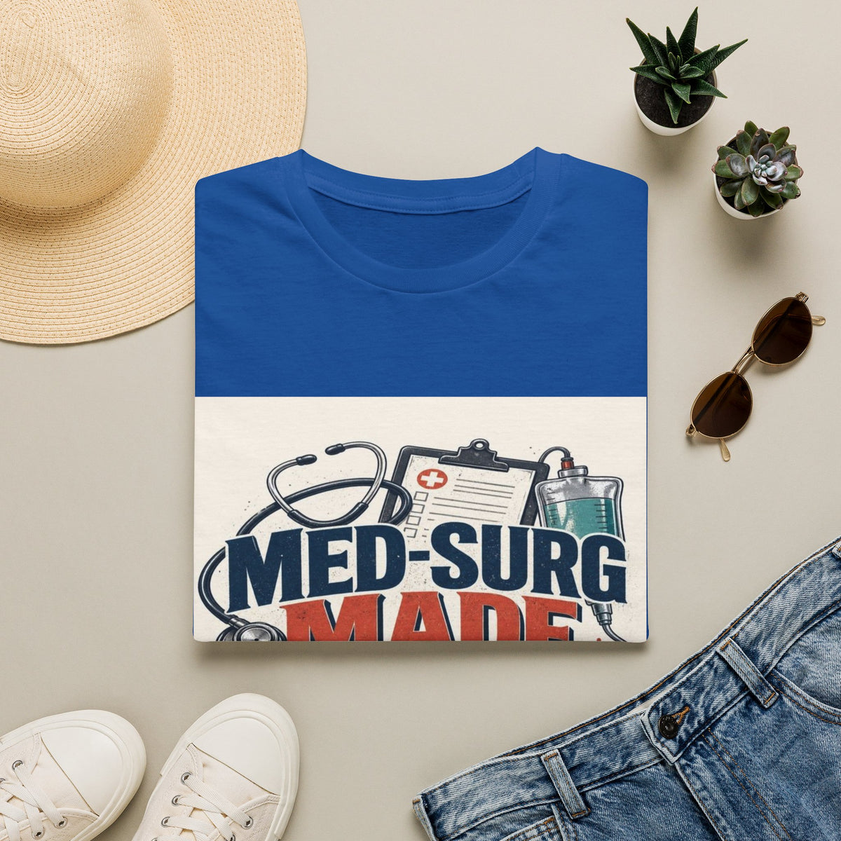 Bold Typography Design Celebrating Med-Surg Strength With Healthcare Icons- Graphic Tees