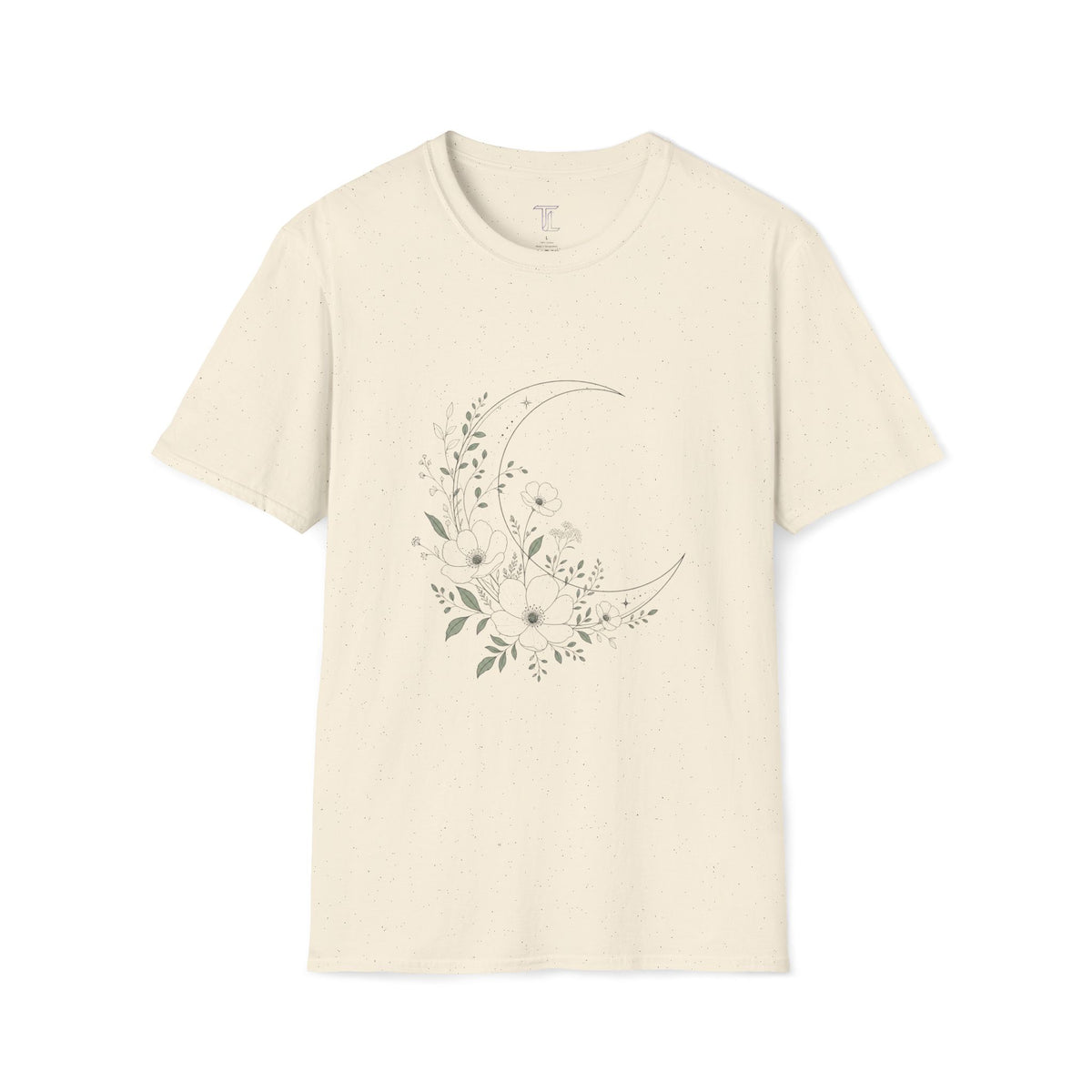 Moon Floral T-Shirt — Minimal Botanical Crescent Moon Tee