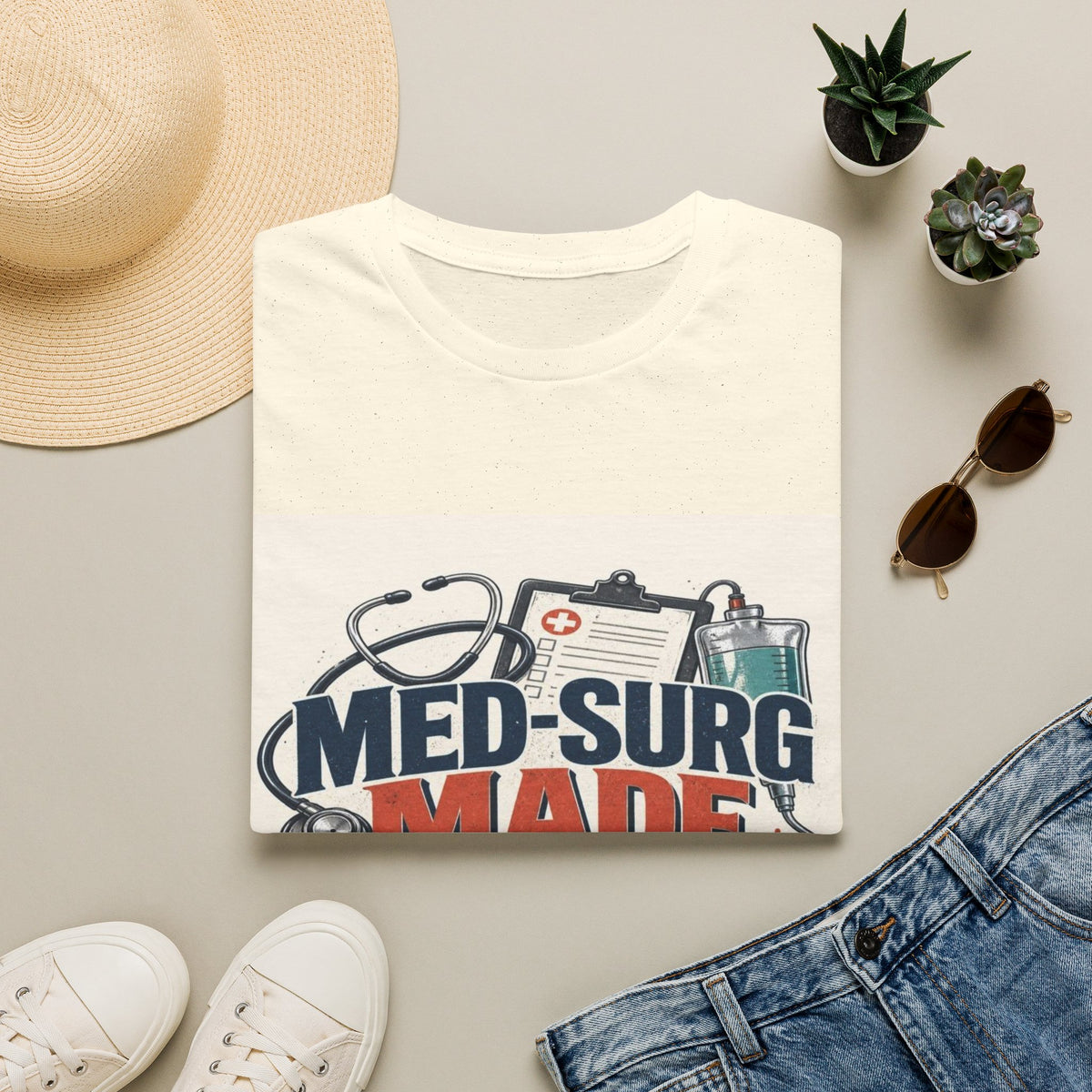 Bold Typography Design Celebrating Med-Surg Strength With Healthcare Icons- Graphic Tees