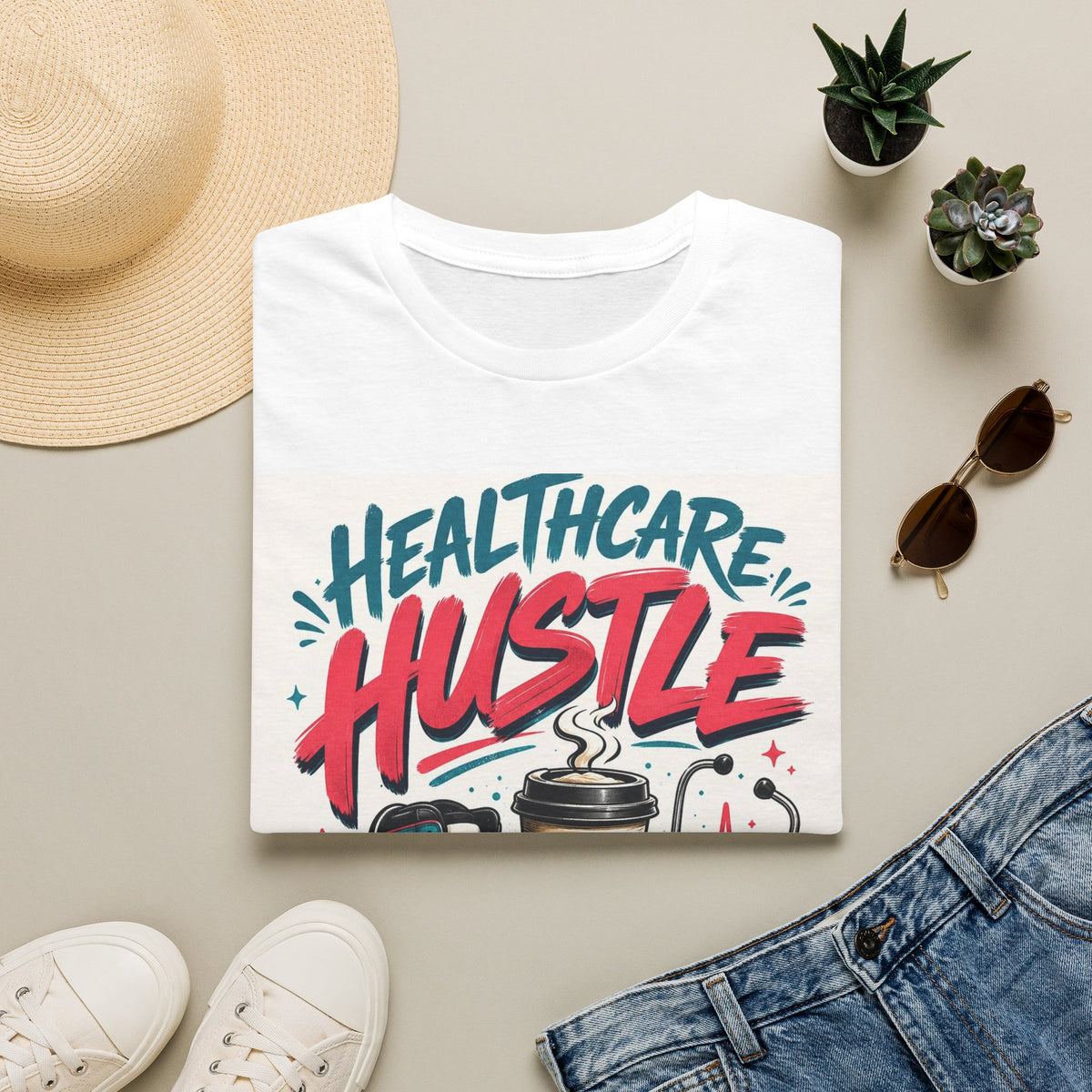 Dynamic T Shirt Design Featuring Healthcare Hustle Text
