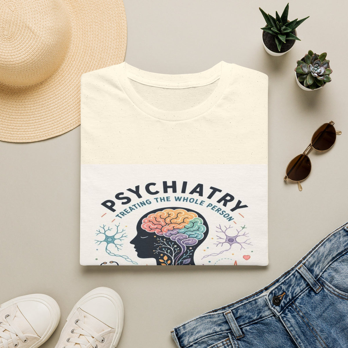 Colorful Brain And Heart In Human Silhouette With Text- Graphic Tees