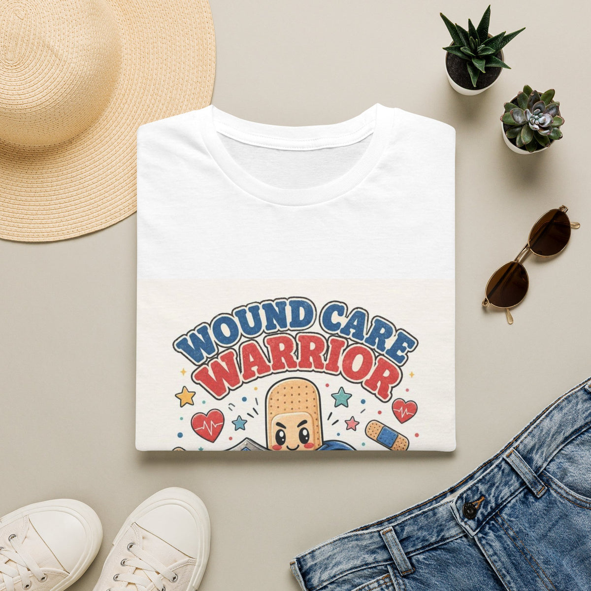 Wound Care Warrior T-Shirt Design Featuring Playful Bandage Character- Graphic Tees