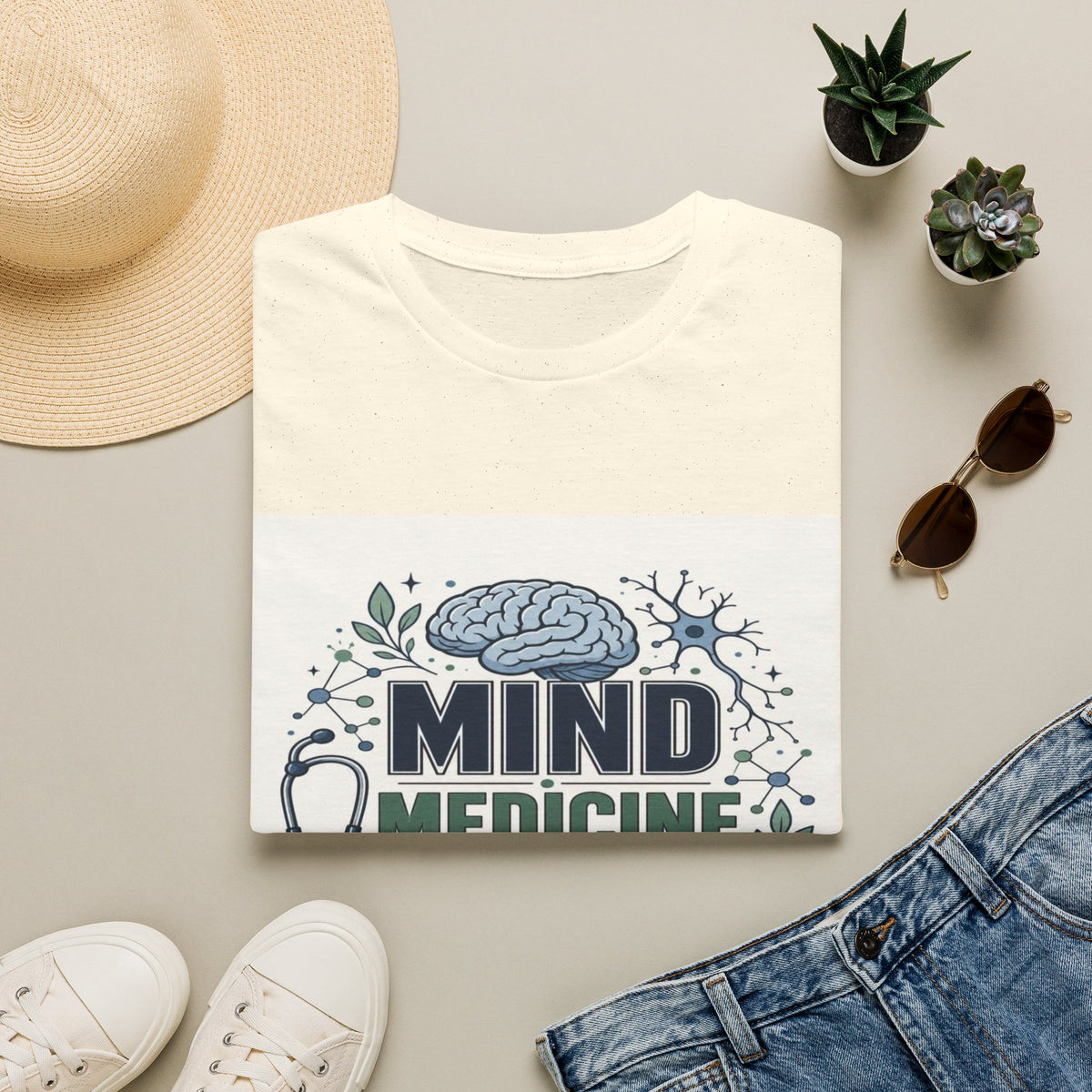 Illustration of Stacked Words Mind Medicine Healing with Medical Icons- Graphic Tees