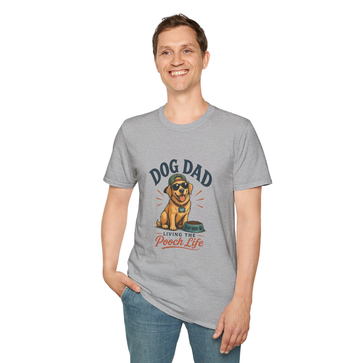 Dog Dad T-Shirt — "Living the Pooch Life" Graphic Tee for Dog Lovers