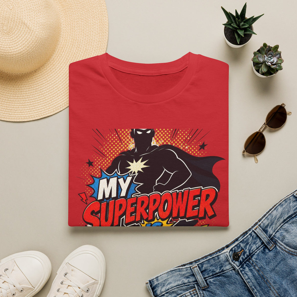 Comic Book Typography Celebrating Nerd Culture With Superhero Silhouette