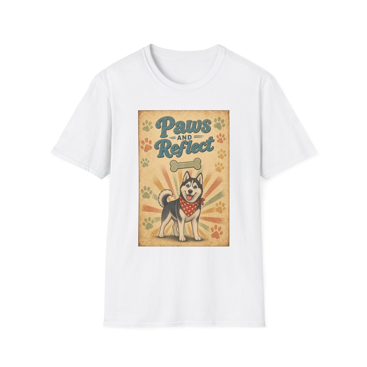 Paws and Reflect Dog Graphic T-Shirt — Retro Pup Pawprint Tee