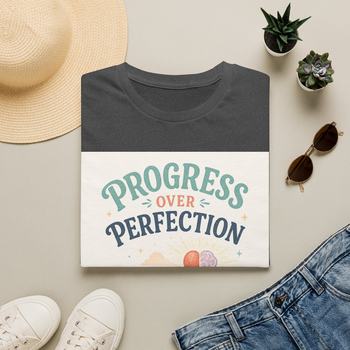 Bold T Shirt Design Featuring Progress Over Perfection Phrase