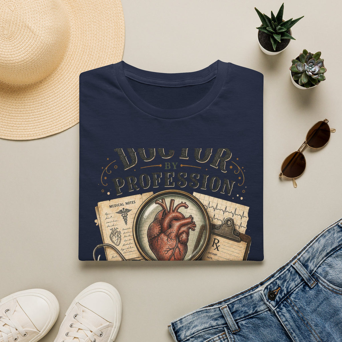 Vintage Detective Inspired T Shirt Featuring Anatomical Heart And Magnifying Glass