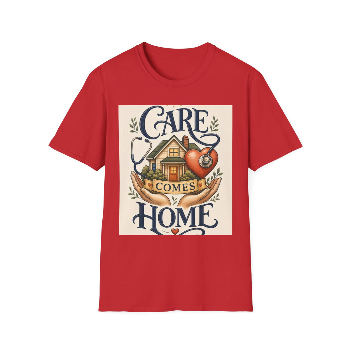 T Shirt Design Featuring Care Comes Home With Warm Illustrations