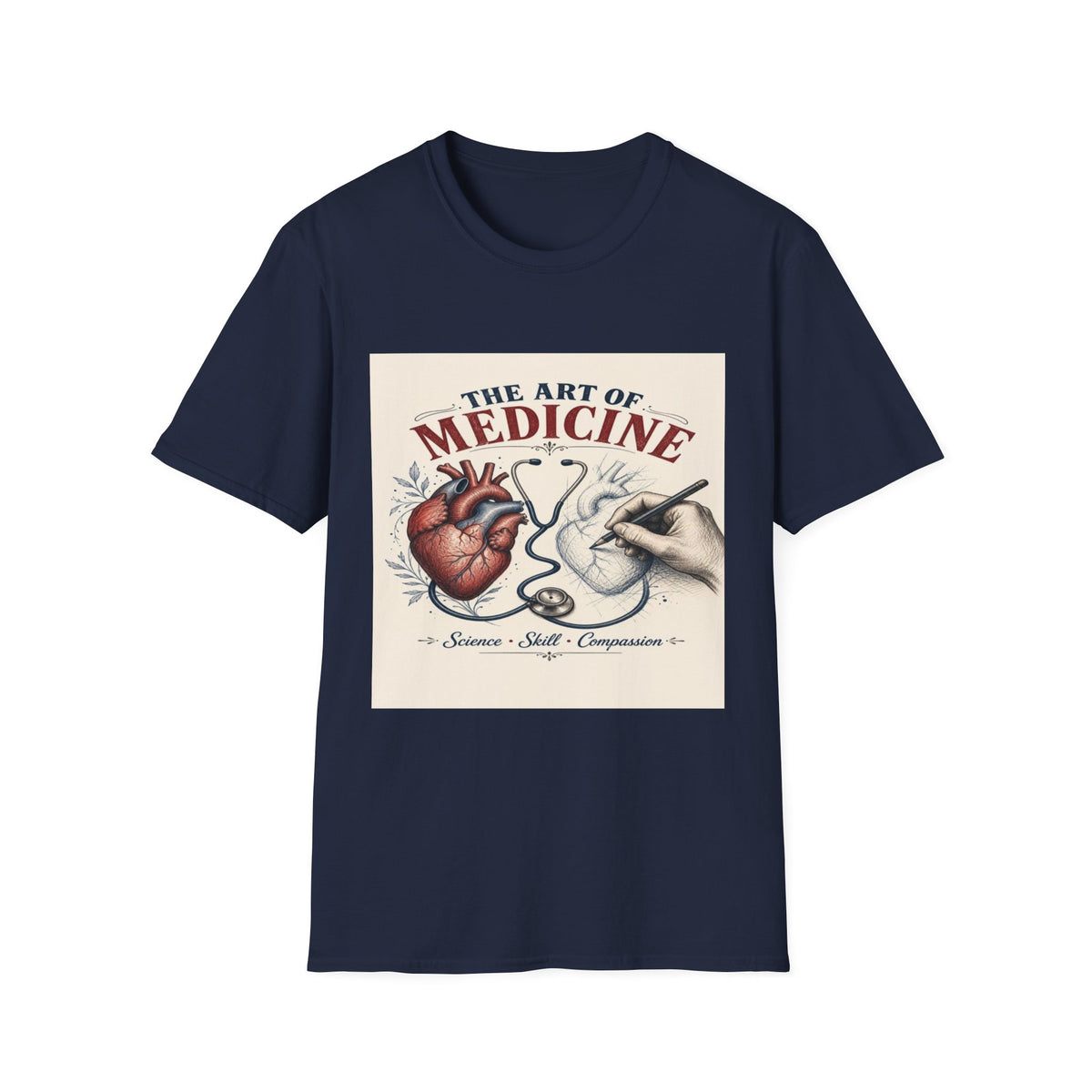 T-shirt Design Featuring Anatomical Heart And Sketching Hand- Graphic Tees