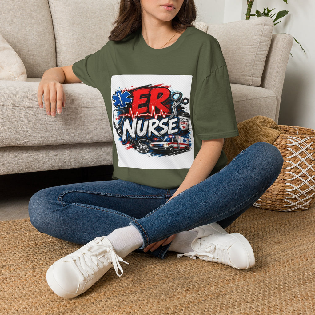 Bold Streetwear T-Shirt Design Featuring ER Nurse Typography- Graphic Tees
