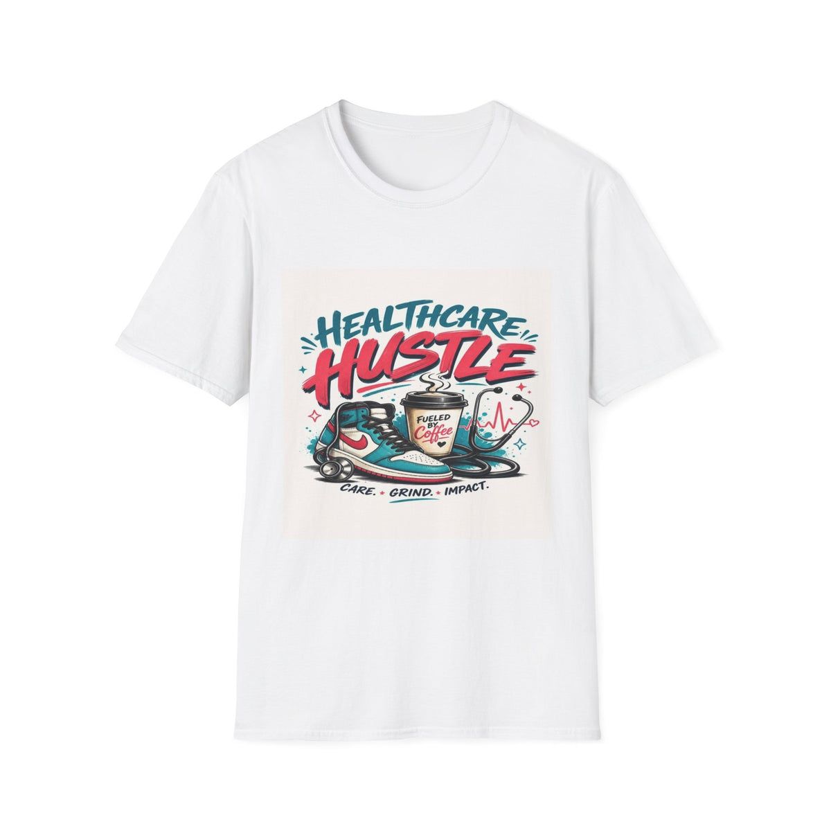 Dynamic T-Shirt Design Featuring Healthcare Hustle Text- Graphic Tees