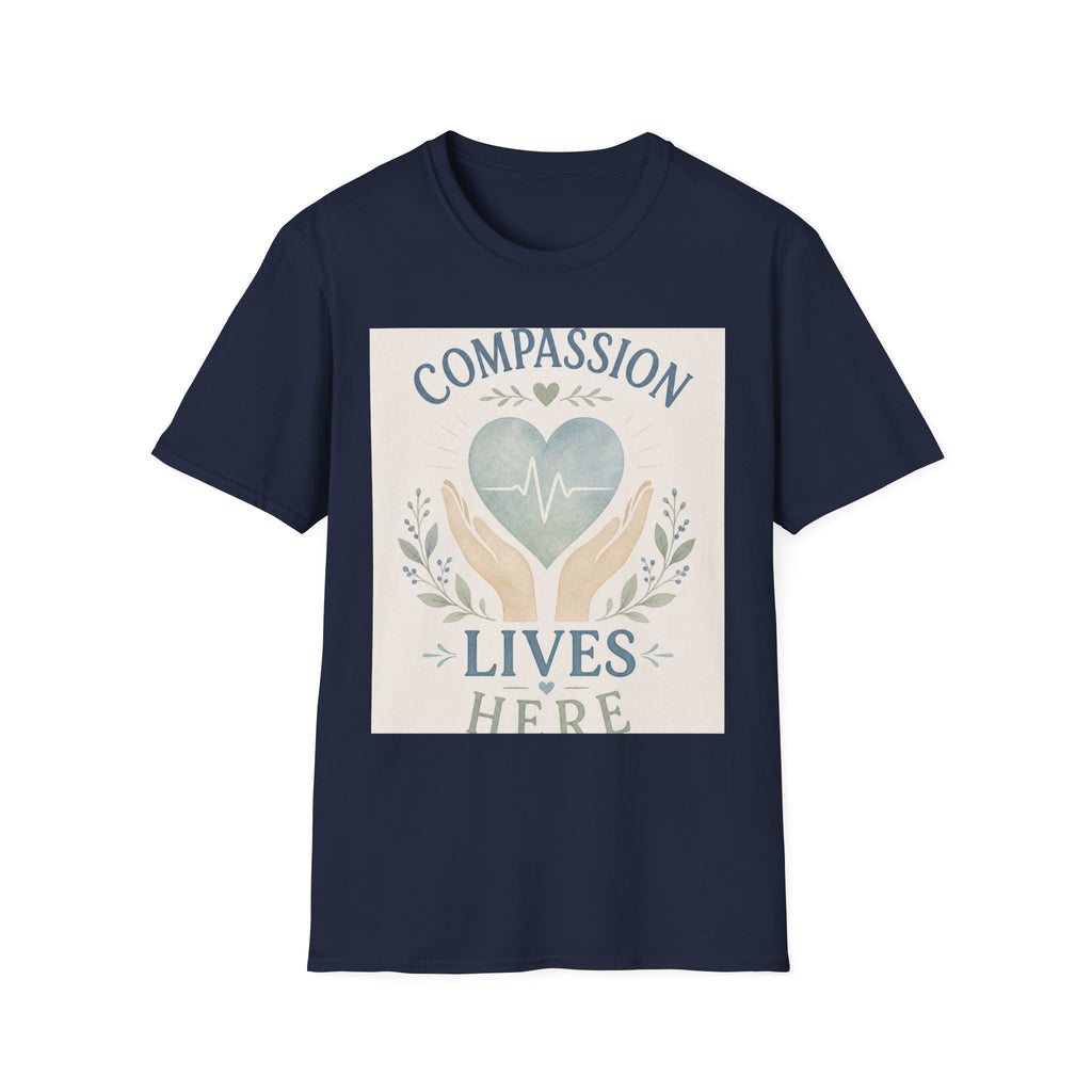 T Shirt Design Featuring Compassion Lives Here With Heart And Hands