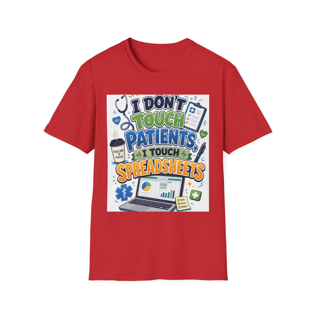 Humorous T Shirt Design Featuring Playful Healthcare And Spreadsheet Imagery