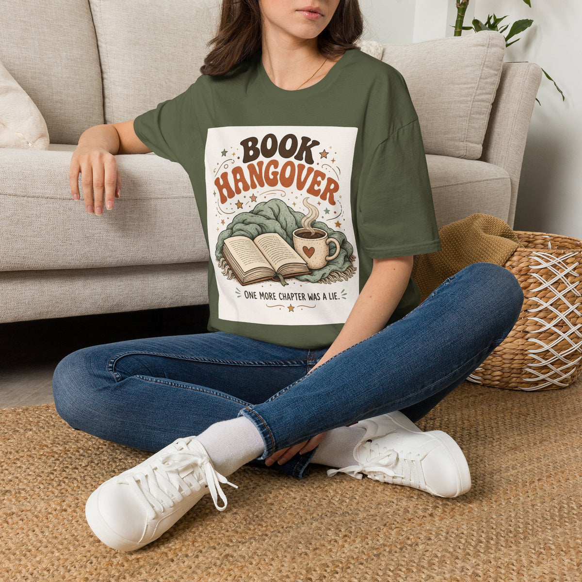 Cozy T Shirt Design Featuring Book And Coffee Cup