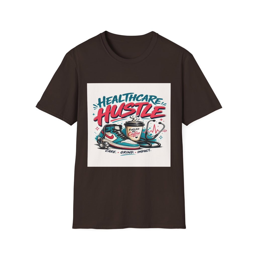 Dynamic T-Shirt Design Featuring Healthcare Hustle Text- Graphic Tees