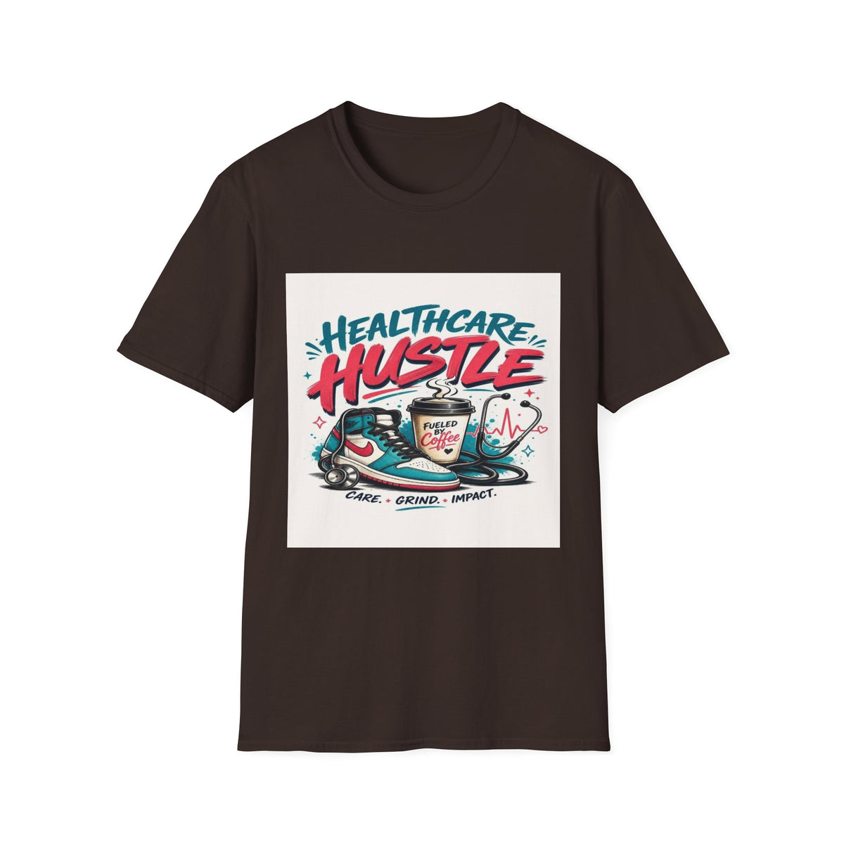 Dynamic T-Shirt Design Featuring Healthcare Hustle Text- Graphic Tees