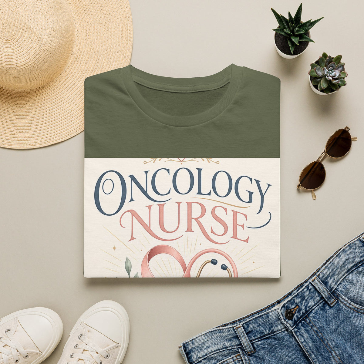 Elegant T Shirt Design With Oncology Nurse Text And Symbolism