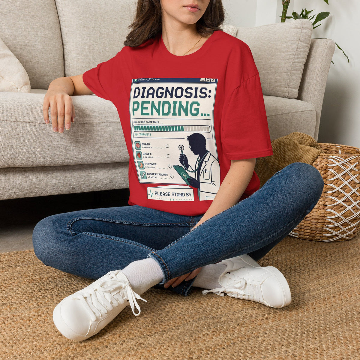 Humorous T Shirt Design Featuring Doctor's Chart Diagnosis Pending