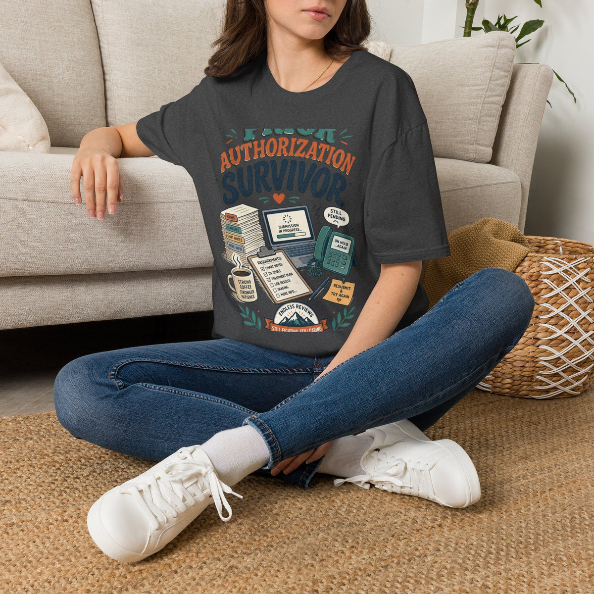 Bold T Shirt Design Showcasing PRIOR AUTHORIZATION SURVIVOR
