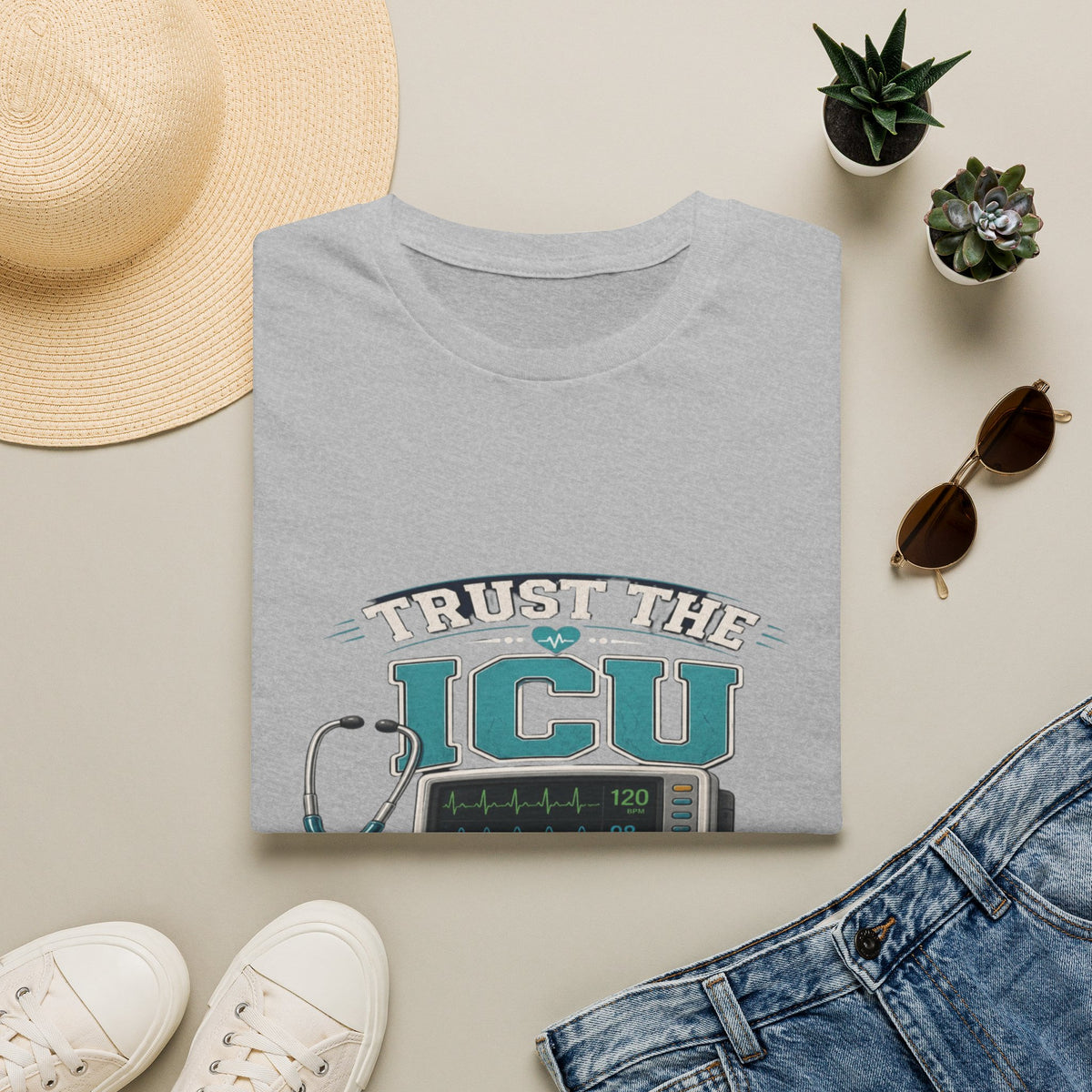 Bold T-Shirt Design Featuring Trust The ICU Nurse Phrase- Graphic Tees