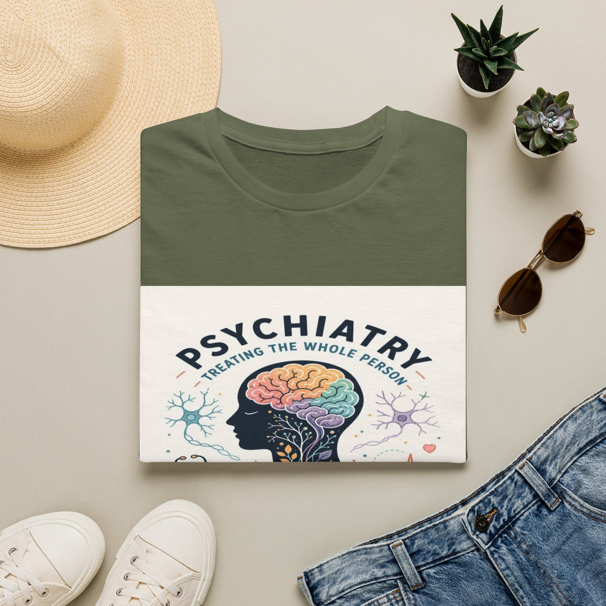 Colorful Brain And Heart In Human Silhouette With Text- Graphic Tees