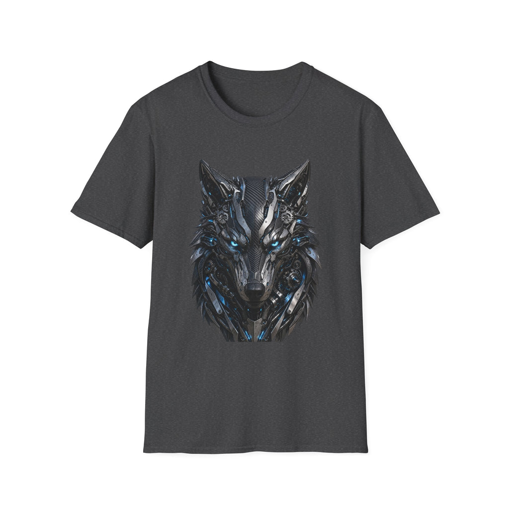 Wolf Mask T-Shirt — Futuristic Blue-Eyed Cyber Wolf Graphic Tee