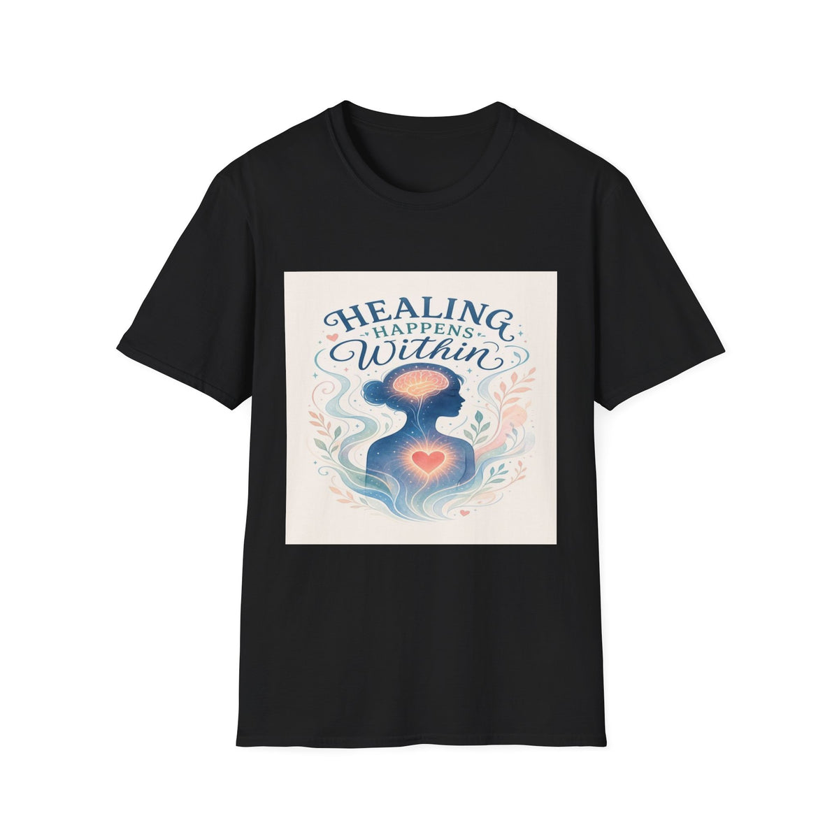 Human Silhouette With Glowing Brain And Heart Design- Graphic Tees