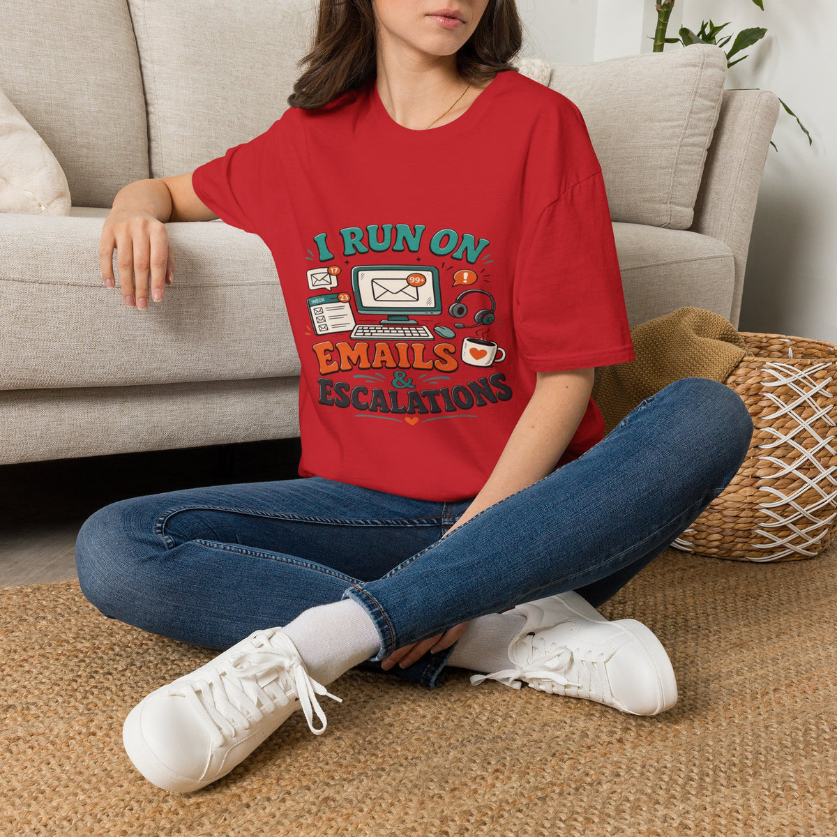 Bold T-Shirt Design With Playful Email And Coffee Illustrations- Graphic Tees