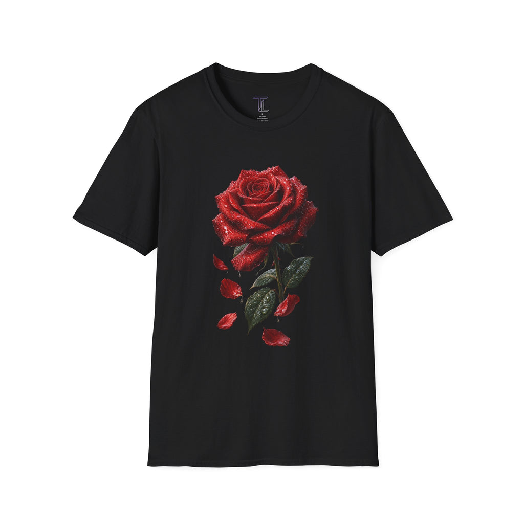 Red Rose Graphic T-Shirt — Falling Petals Floral Tee