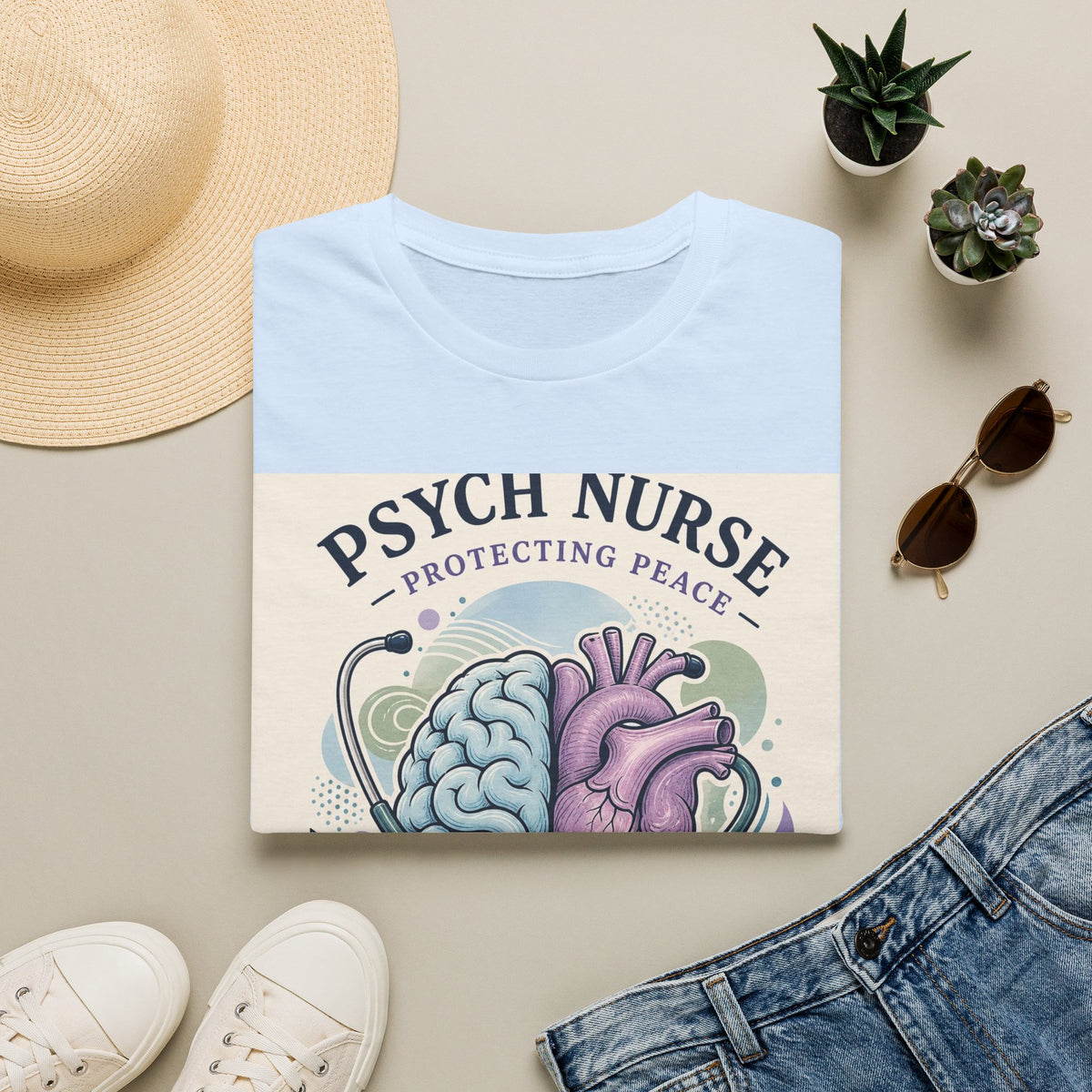 Stylized Brain And Heart Illustration With Stethoscope Art