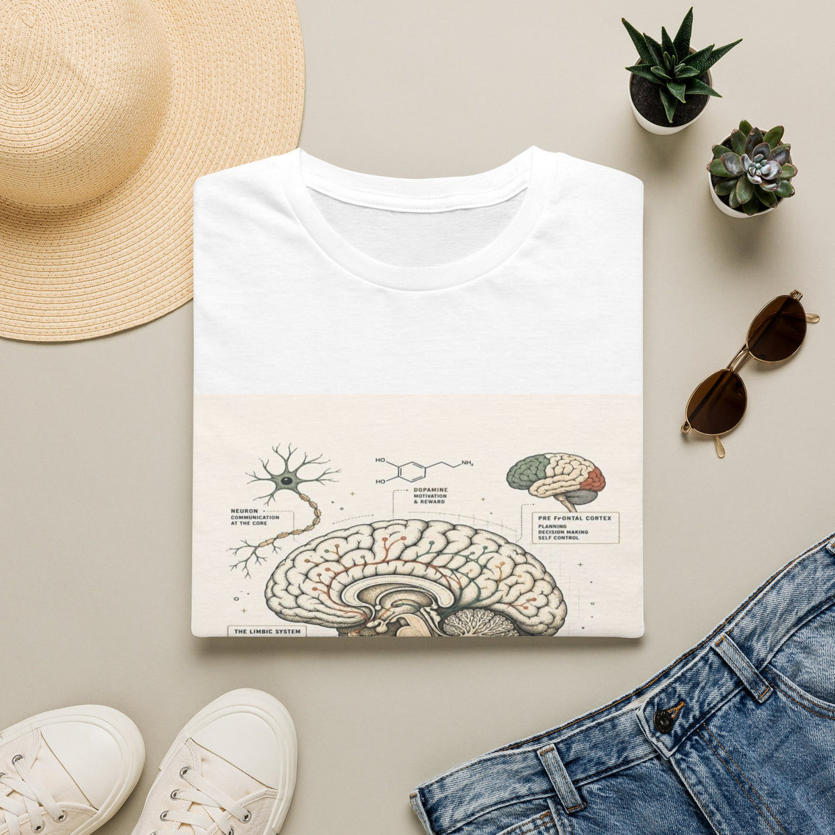 Human Brain Illustration Featuring Neural Pathways And Typography- Graphic Tees