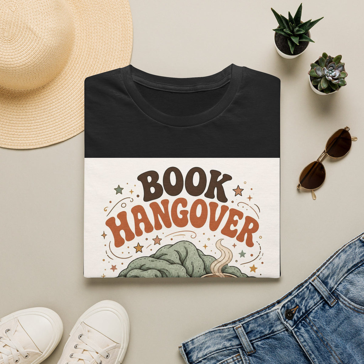 Cozy T Shirt Design Featuring Book And Coffee Cup