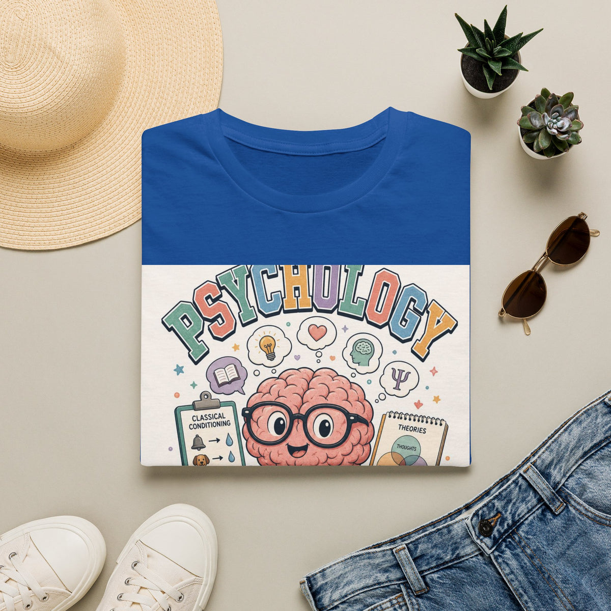 Playful Psychology Nerd T Shirt Design Featuring Brain And Books