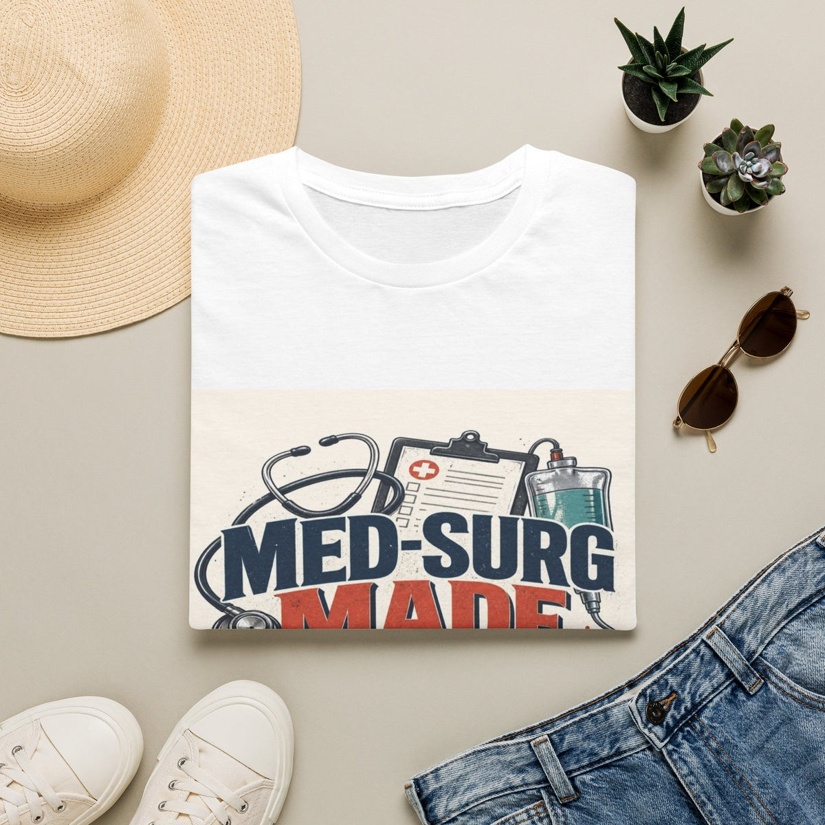 Bold Typography Design Celebrating Med-Surg Strength With Healthcare Icons- Graphic Tees